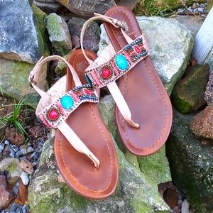 Yellow Box Edalene Red/Turquoise Beaded Thong Sandals